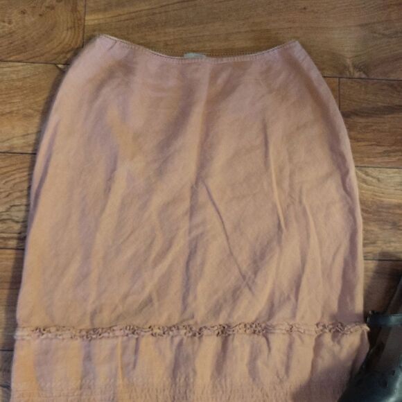 VTG Odille Anthropologie Beige Pull On 100% Linen Midi Skirt Size Medium - Picture 4 of 16
